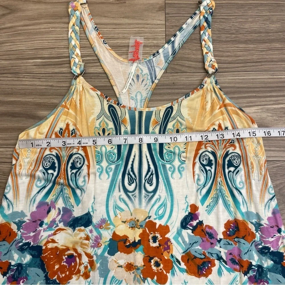 Free People Boho Y2K Floral Printed Racerback Tunic Tank Top